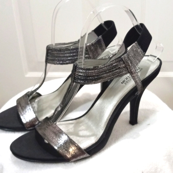 Kenneth Cole Reaction Black/Silver Leather 4" High Heel - Picture 1 of 7
